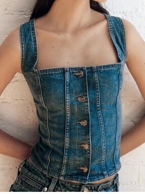 Wrangler + Staud Denim Corset Top Small Blue 2024‎